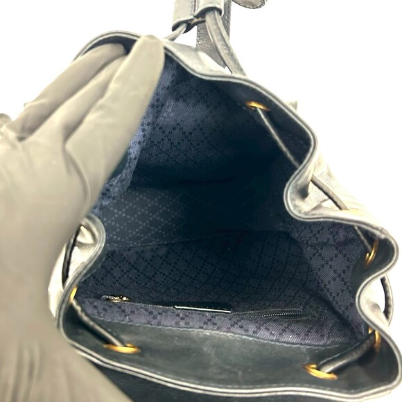 GUCCI (Old Gucci) Vintage Bamboo Leather Backpack Mini Navy Blue ni3-1 - Picture 9 of 10